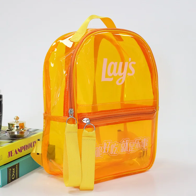 Wholesale Promotional Custom Logo Orange Transparent Pvc Neon Backpack Children School Bag Kids