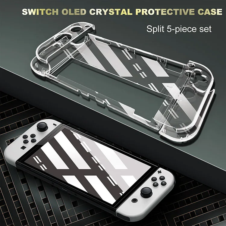 Жесткий прозрачный защитный чехол для Nintendo Switch Oled с левой и правой ручками