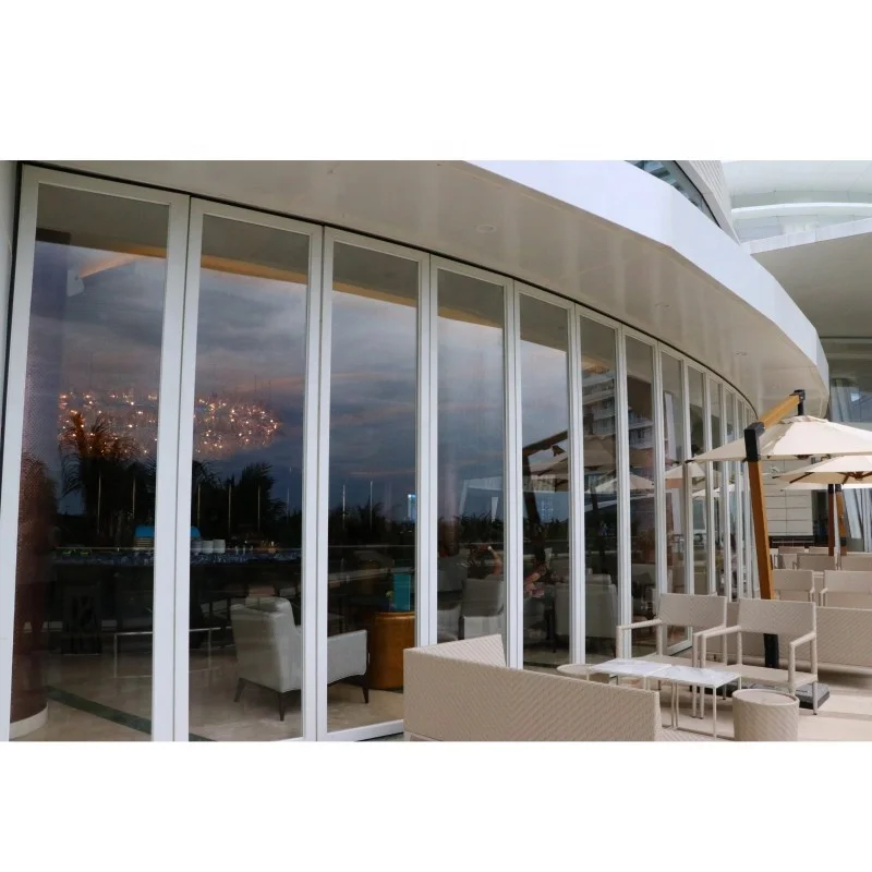 White Aluminium Frame Laminated Glass Folding Divider Partitions Wall Outdoor Movable Sliding Partition Door With Glass