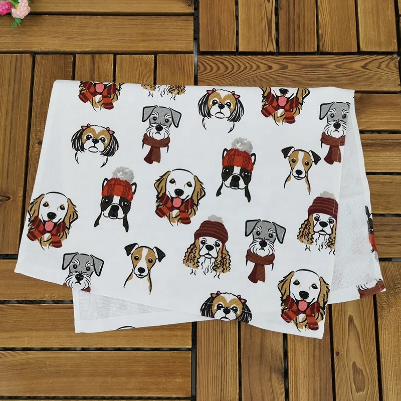 Hot Sale Christmas towel gauze looped fabric absorbent breathable thickened pure cotton kitchen towel tea towel with printing