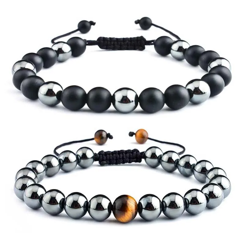 handmade fashion adjustable tiger eye hematite stone beads beaded men hand bracelet jewelry bracelets