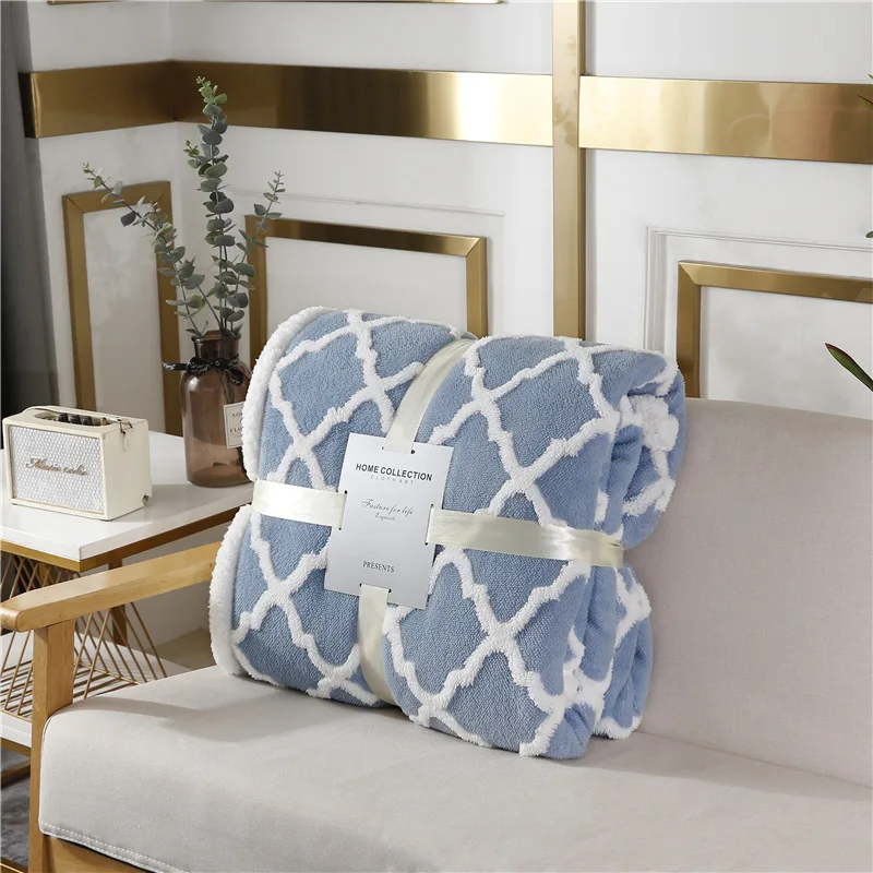 New Winter Thickened Blooming Double Layer Of Blanket Flange Casual Sofa Coral Fleece Velvet Cover Blanket