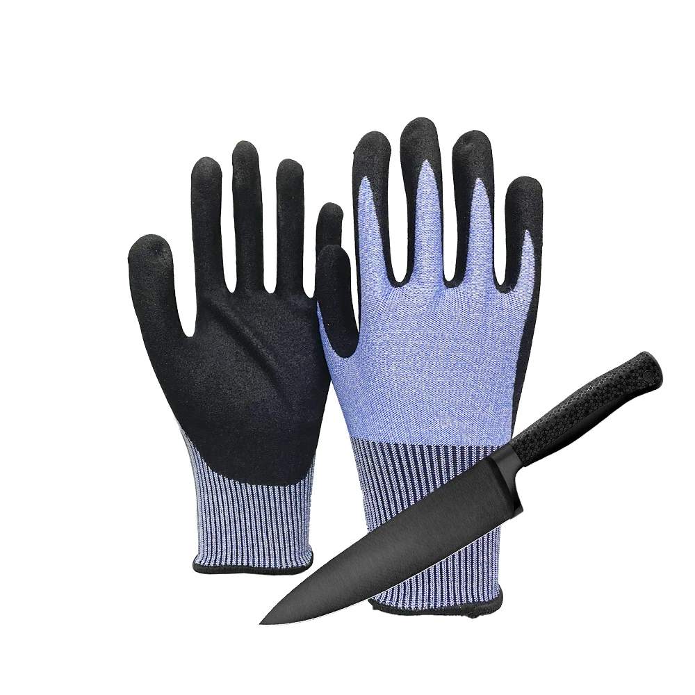 GLOVEMAN custom level 5 anti cut oil resistant gloves construction industrial safety work rubber nitrile latex coated gloves