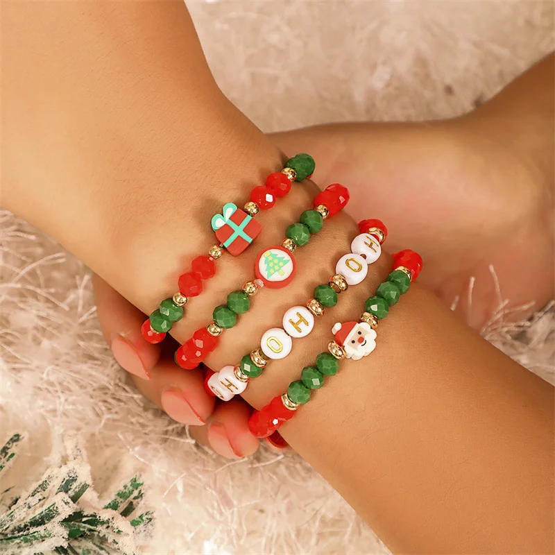 6pcs set holiday party gifts teen girls beaded christmas stackable DIY letter bracelet with bead