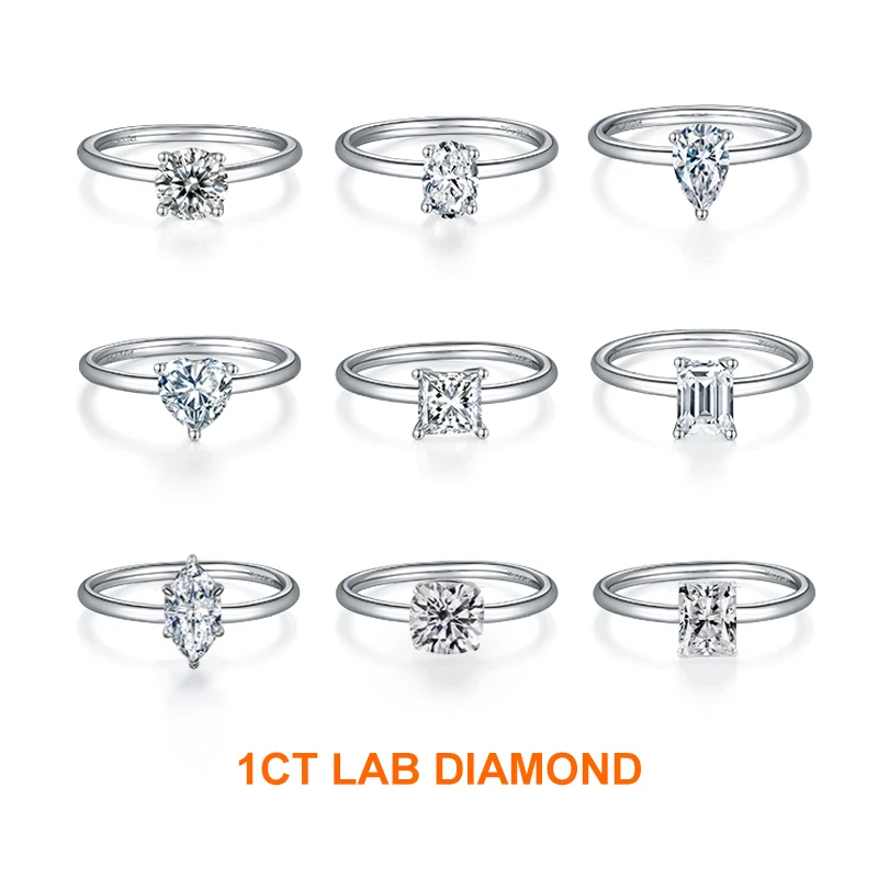 Custom Jewelry 14K Solid Gold 1CT D VS1 Lab Grown Diamond Solitary Band Ring