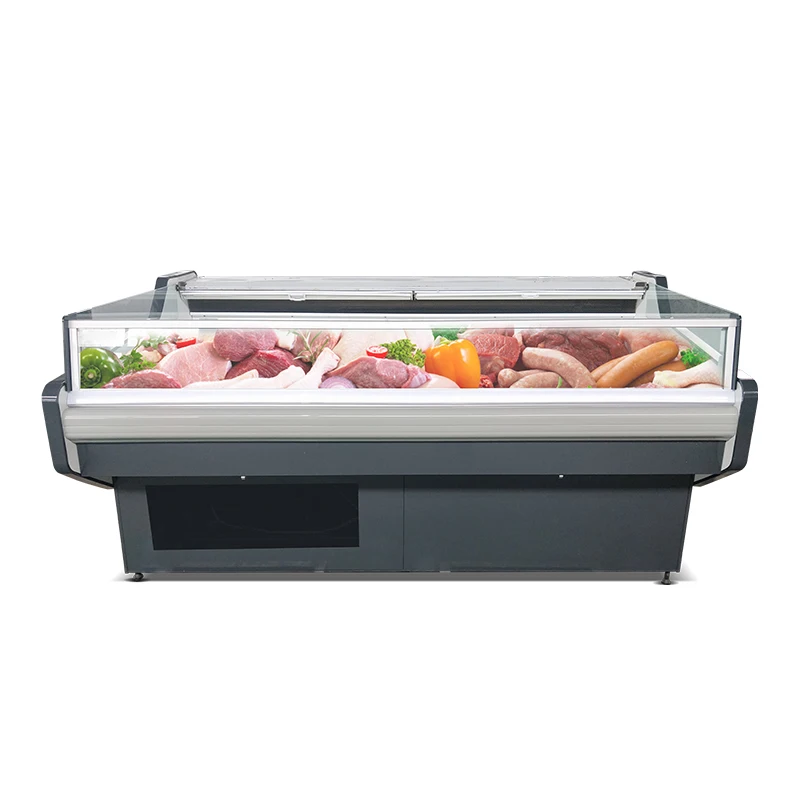 Fresh Meat Glass Door Display Cabinet with Horizontal Meat Cold Storage-Prepared Food Display Cabinet