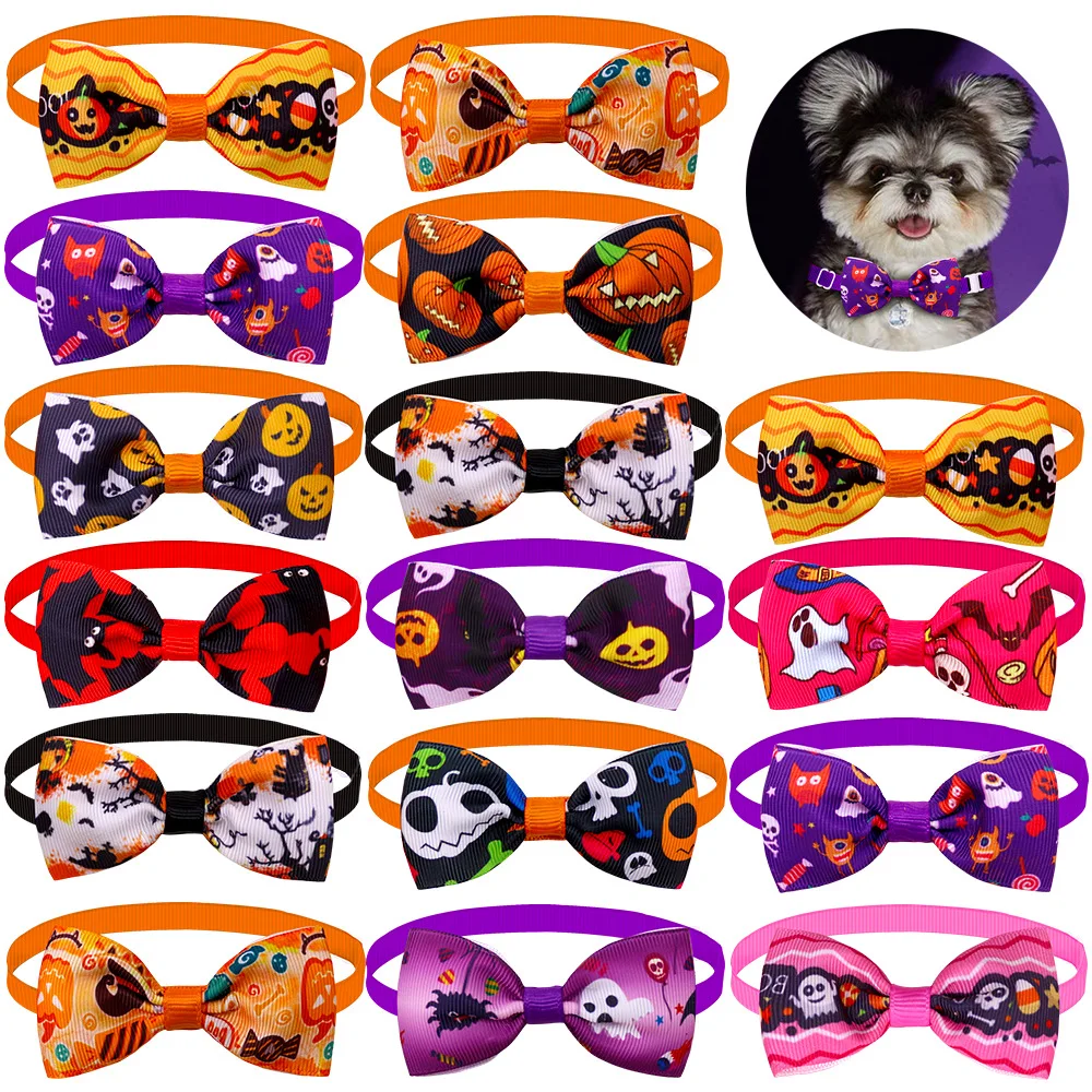 Halloween Dog Bowties Accessories Pumpkin Ghost Pet Cat Dog Bowtie Ties Puppy Dog Bowtie Collar Pet Holiday Supplies