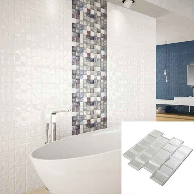 3D beveled edge antique glass mosaic tiles for wall decoration