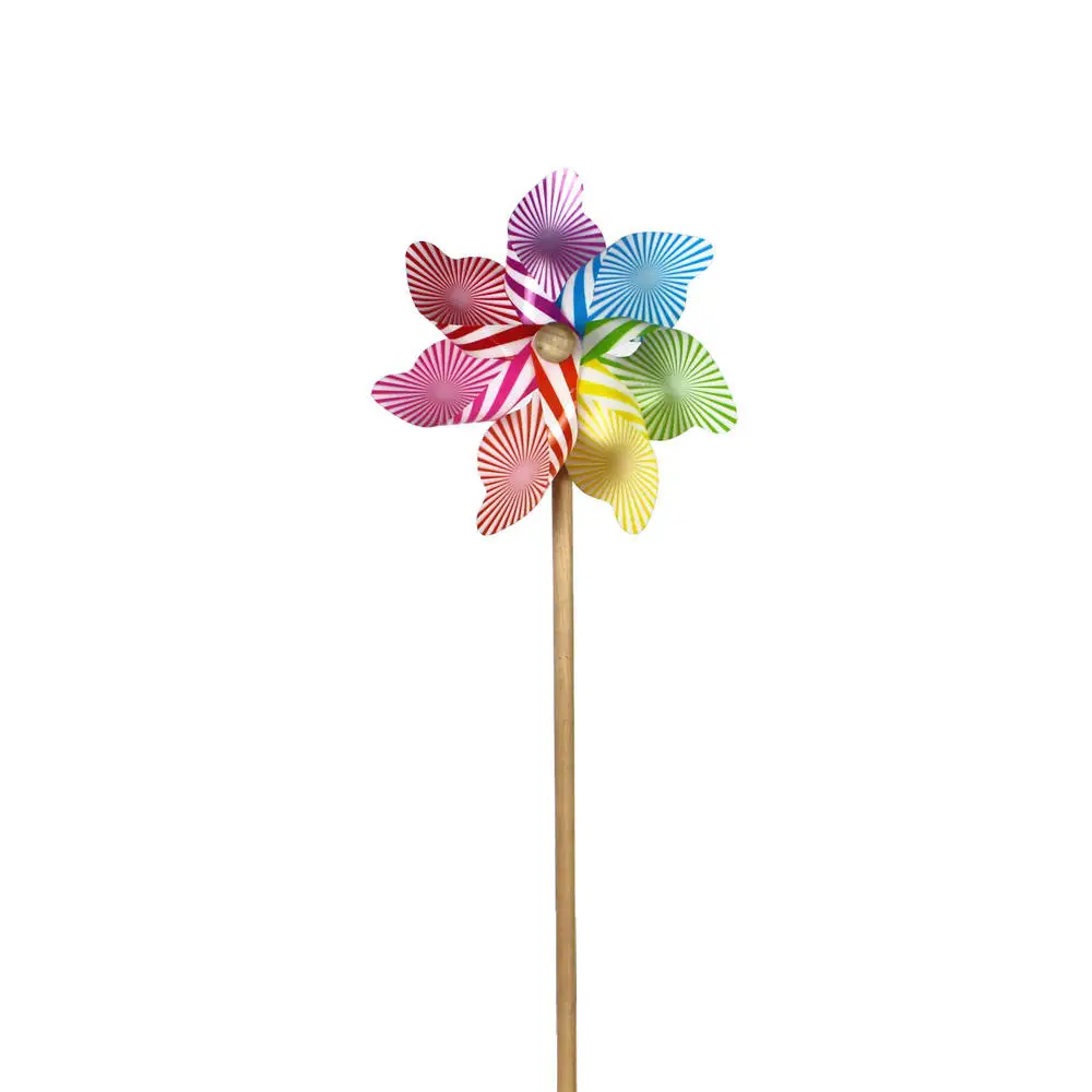 BAILING Garden Decor hand held Wooden Rainbow Windmill Kids Toy Dot And Stripe Windmills
