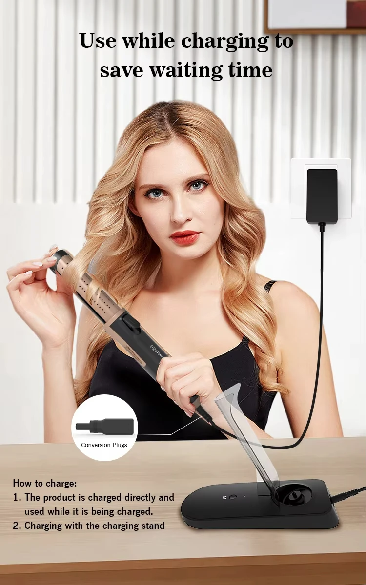 Bidisco Fast Heating Flat Iron Cordless Travel Mini Hair Straightener Wireless Air Flowing Hair Straightener Curler for Salon