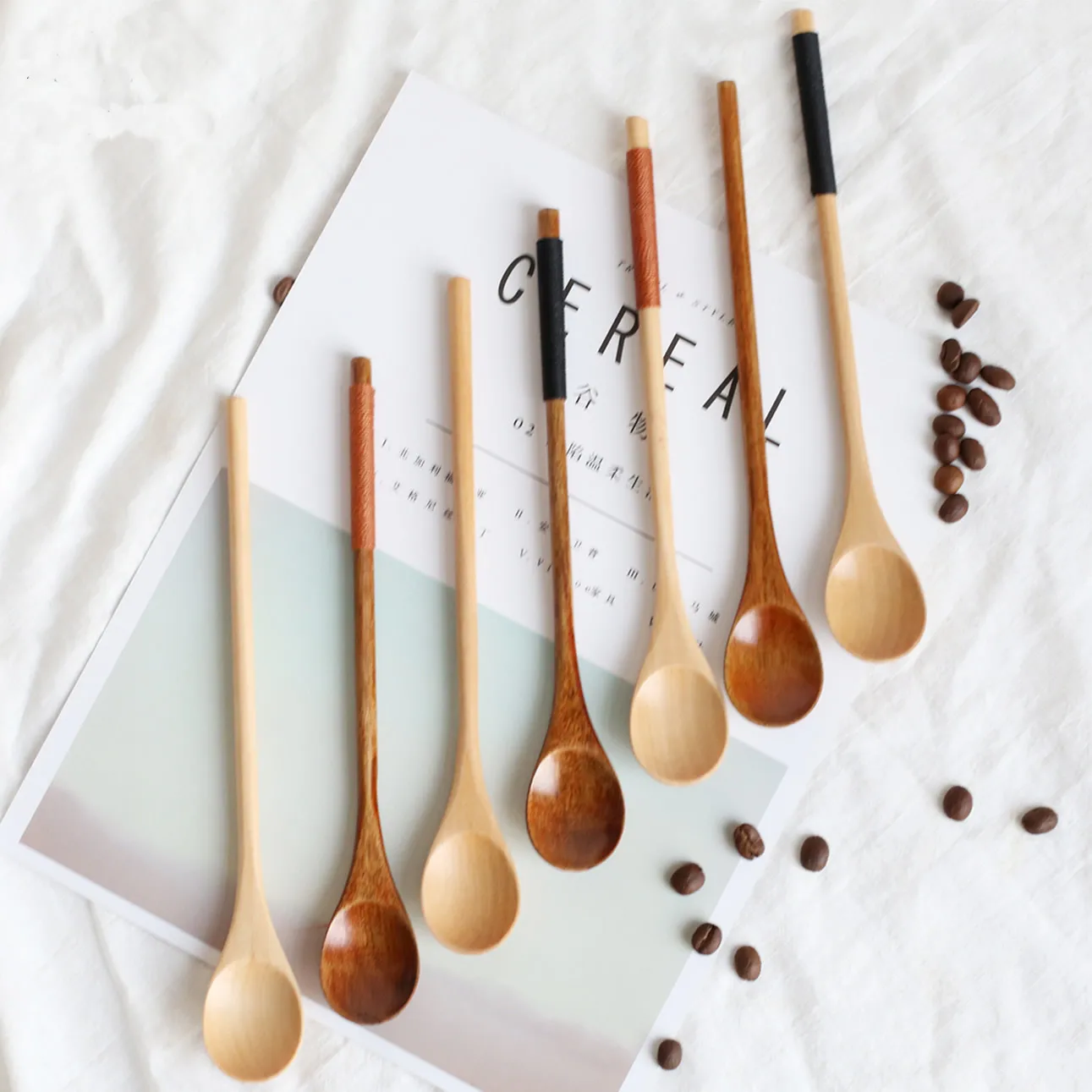 Wholesale logo engraved long handle wood honey spoon