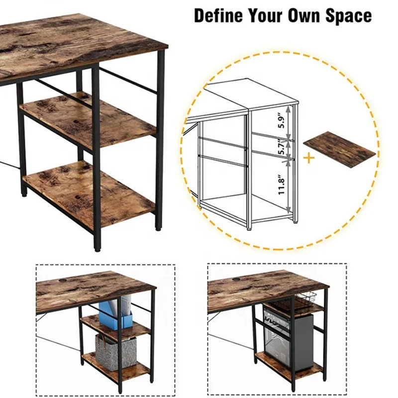 commercial modern l-shaped l shape home office corner computer table wood desk with shelv bookshelf hutch and printer