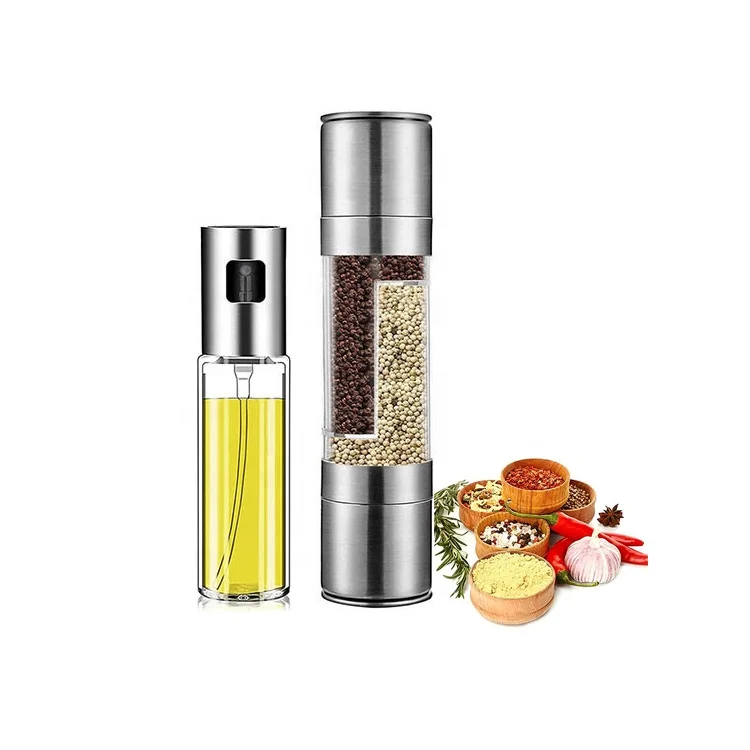 BBQ Tools Factory Sale Stainless Steel  Salt and Pepper Grinder With Oil Sprayer