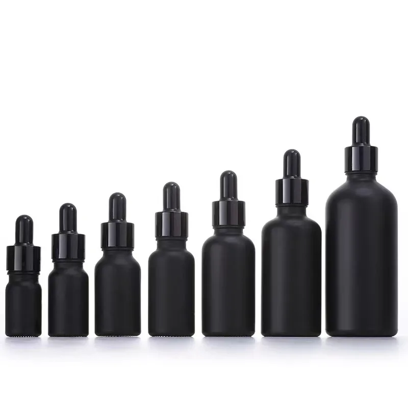 Bright Black Essential Oil Bottle Thread Glass Bottle Mouth Black Dropper Cap Bottom Non-Slip Treatment 5ml 10ml 15ml 20ml