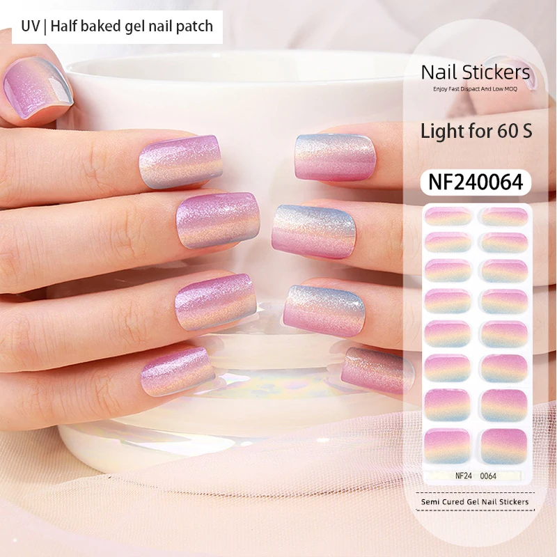 New Arrival UV Gel Nail Stickers Waterproof Full Cover Polish Strips Solid Style Semi-Cured Nail Gel Wraps Small Nail Beauty