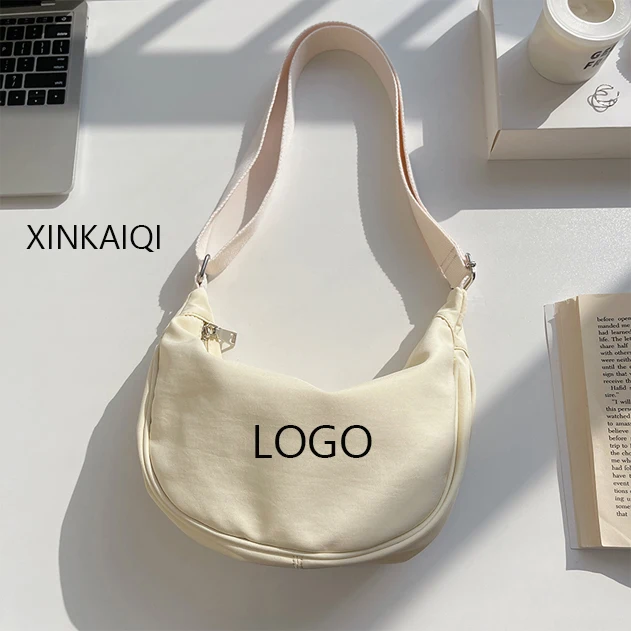 Korean New Student Fashion Trend One Shoulder Bag Simple Nylon Dumpling Bag Casual Solid Color Messenger Bag For Women