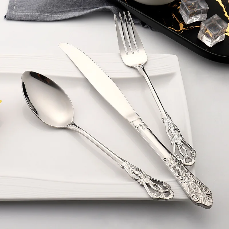 Knife Spoon Fork Set Court style high end luxury handle wedding stainless steel Wedding Flatware set