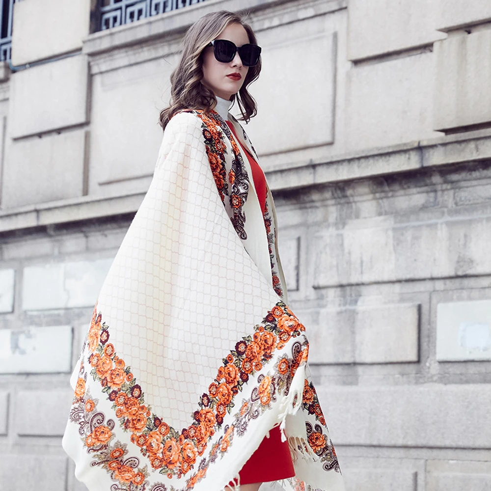 Manxiang Handmade Fashion Designer Shawl Poncho Printing Silk Scarf Luxury