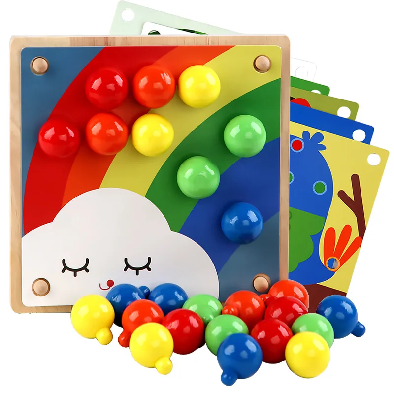 Baby educational Montessori toys Wood Rainbow Mushroom Nails Pegboard Game Other Educational Drawing Toys For Kids