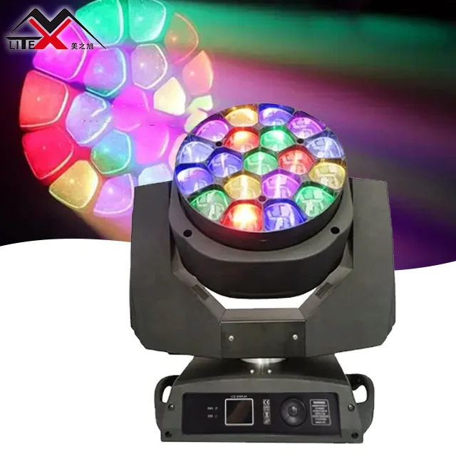 Flower Moving Head 19x15W Big Bee Eyes Beam Wash Zoom Light for Stage DJ Disco Event