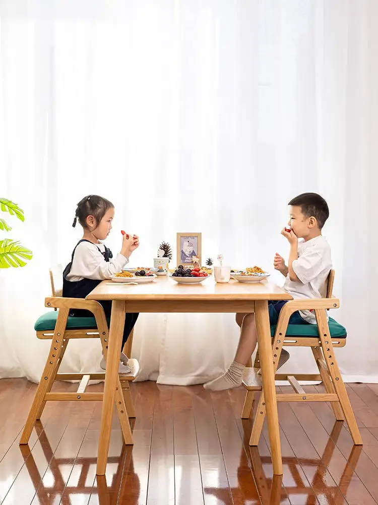 Trapezoidal Structure Children Furniture Adjustable Height Wood Frame Dining Chairs