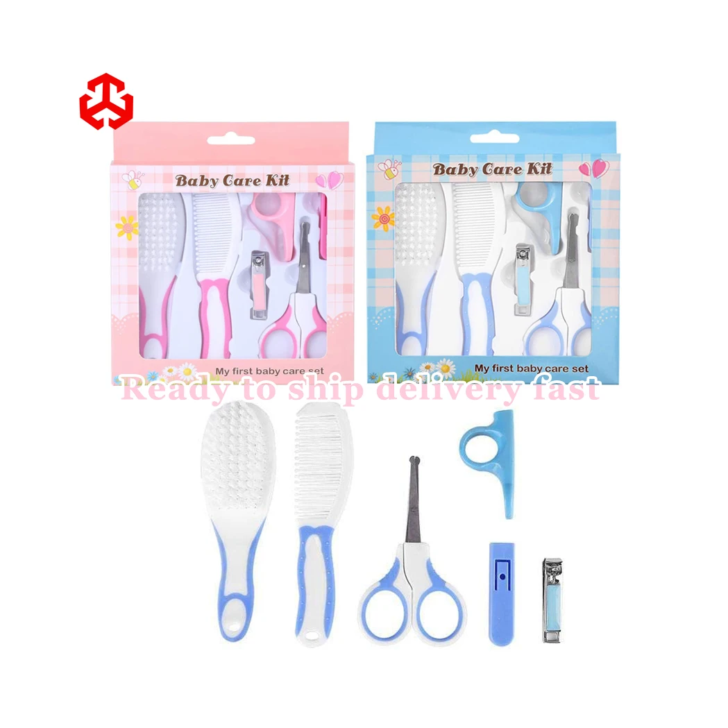 Customize OEM 6 pcs Kids  Manicure Tool Brush Comb Safety Scissors Nail File Nail Clippers Baby Health Care Set