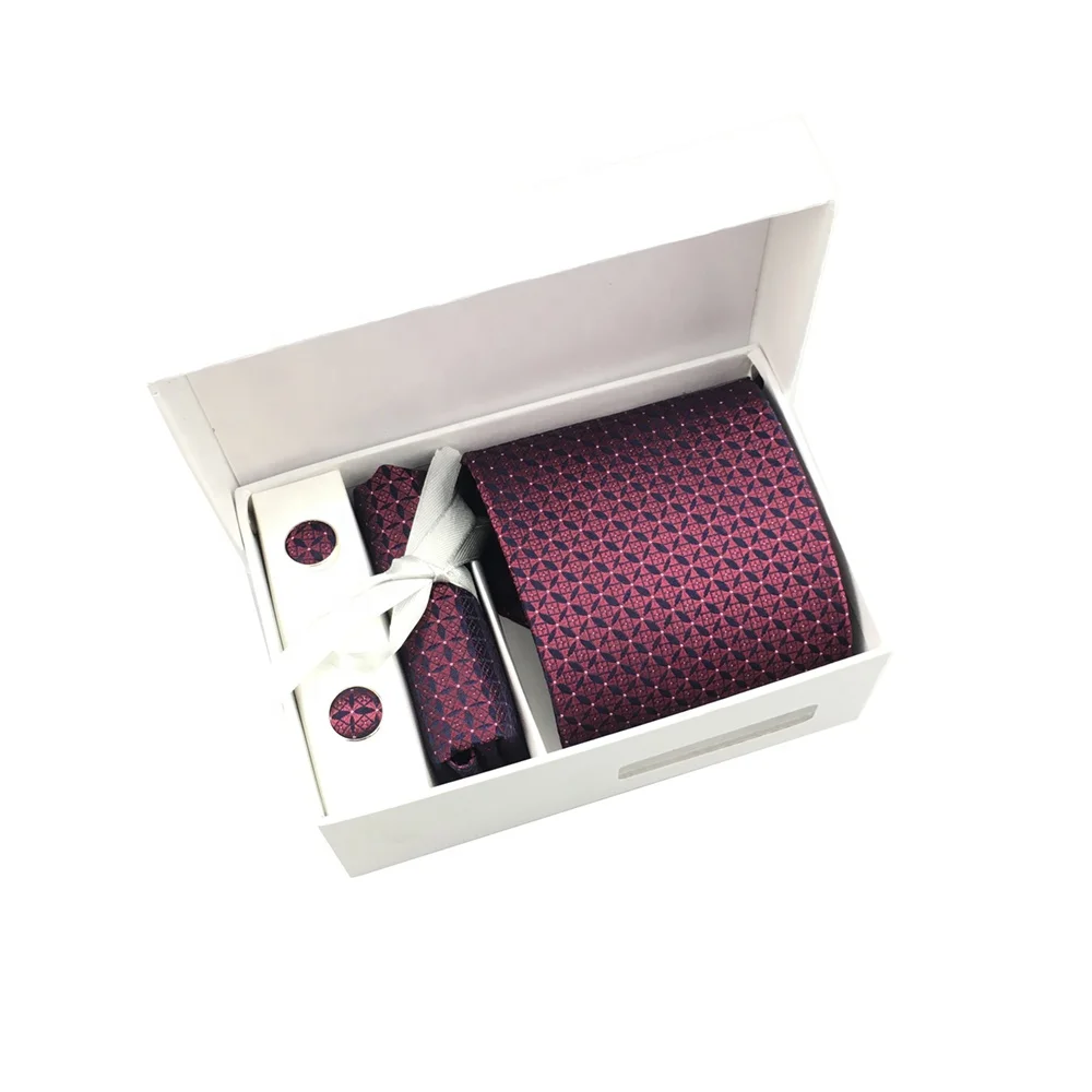 Men Male China Necktie Gift Set Bar Assorted France Style Geometric Handmade 100% Silk Woven Mens Tie Handkerchief And Cufflinks