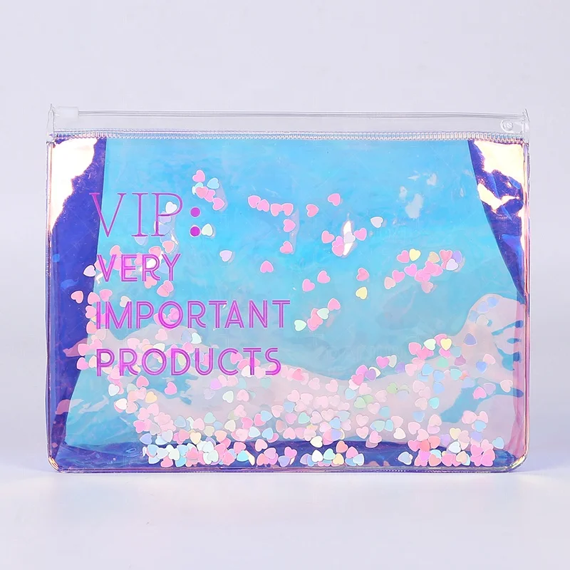 Custom Logo PVC Makeup Bag Organizer Travel Pouch Glitter Cosmetic Bag
