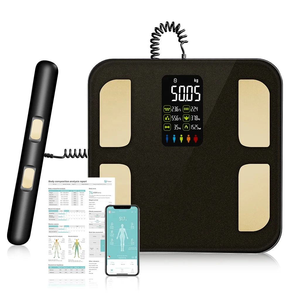 Smart Bluetooth Body Weight Scale 8 Electrode Fat Body Analyzer LCD Display BMI Feature Household App Controlled Bathroom Scales
