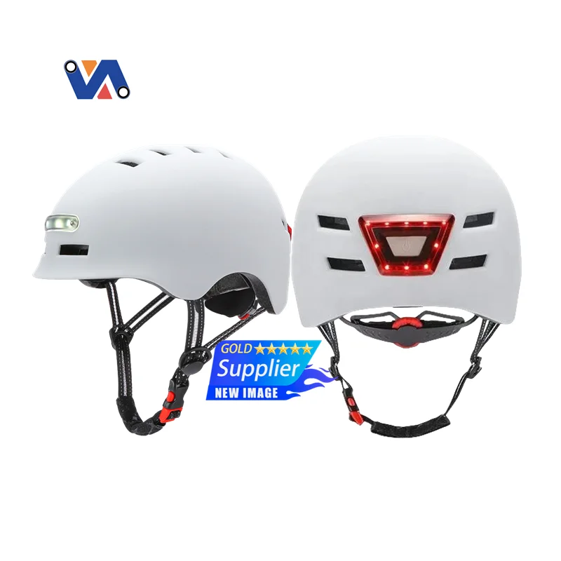 EU Warehouse Available Sport Bicycle Motorcycle Scooter Helmet With Head Light Taillight Flash USB Charging Helmet For Women Man
