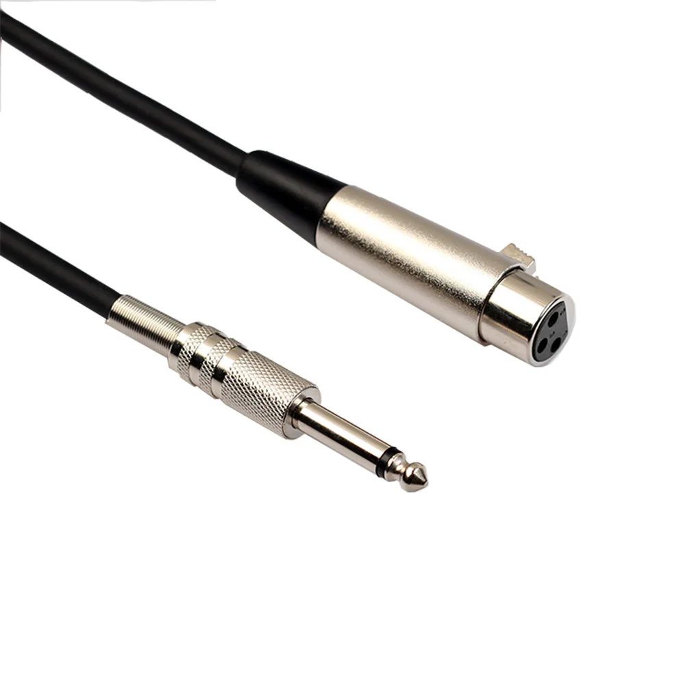 Black zinc alloy head Xlr Microphone Cable Cannon double shielded 6.35mm Male To 3pin Xlr Female Cable connector 3 pin