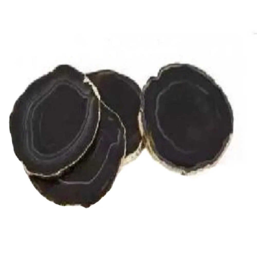 Wholesale Natural Black Agate Coaster With Golden Edge Gemstone Buy Online From Orgone Export