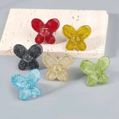 
Cute Fashionable Shining Powder Flower Finger Ring Colorful Resin Flower Ring For Girl 