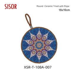 Bohemian Heat Resistant Boho Ceramic Trivet With String Mandala Kitchen Custom Sublimation Mats Ceramic Placemat With Rope