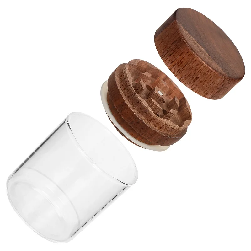 Premium Walnut Wood Grinder with Glass Jar Wooden Herb Grinder for Smoking Accessories