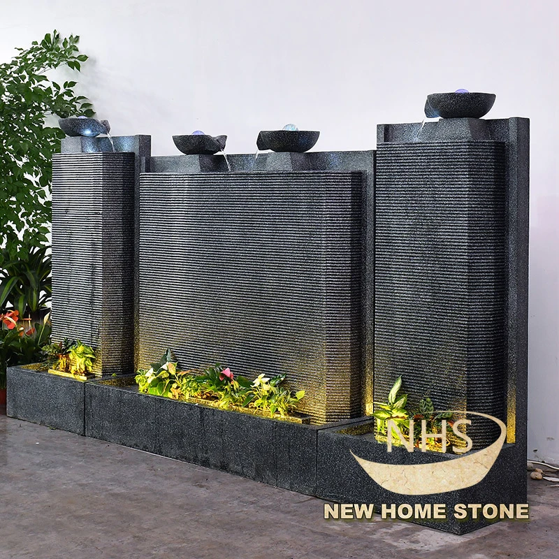 Hand carved outdoor black granite wall fountain water fountain garden water feature for sale