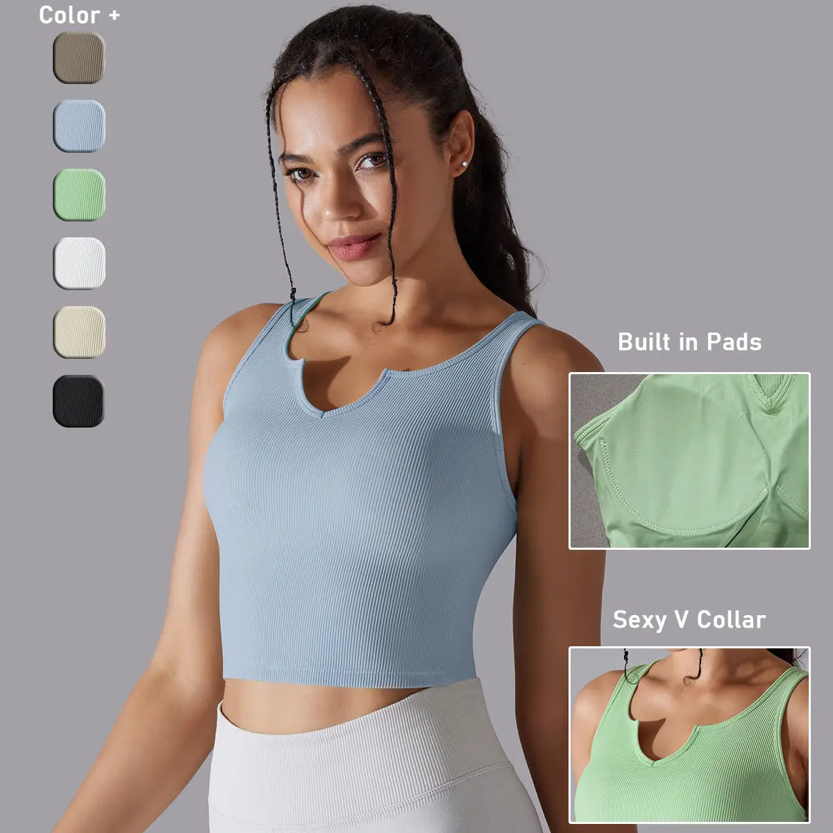 2024 Seamless Sports Vest for Women Cropped Tank Top Built in Padded Gym Fitness Sportswear Factory