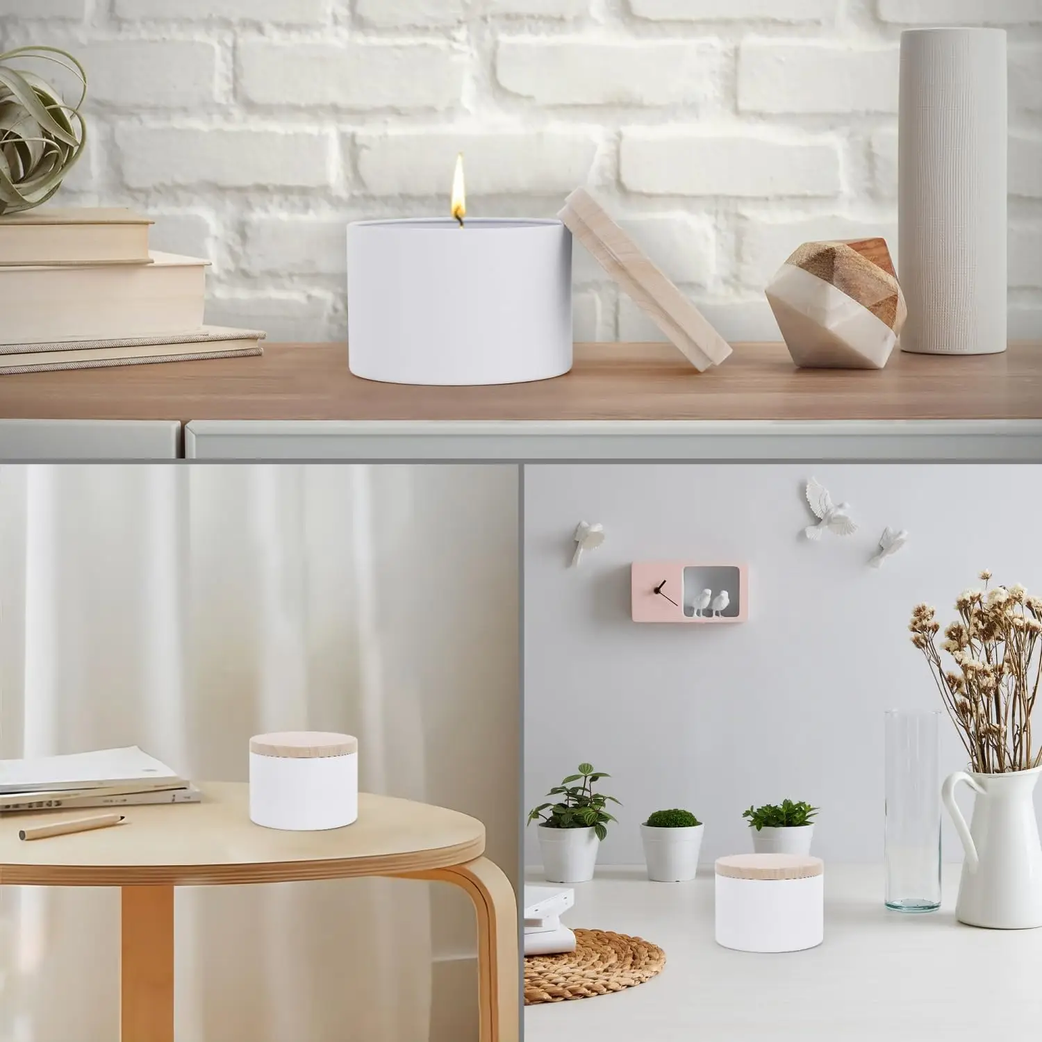 Hot Sale White Candle tins with Metal Wood-Grain Printing Lids