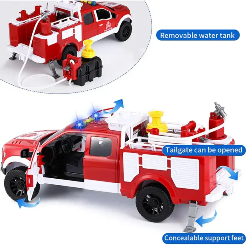 Multifunction Fire Fighting Truck with Sound Light and Spray Water Inertia Toy Car Pickup Truck