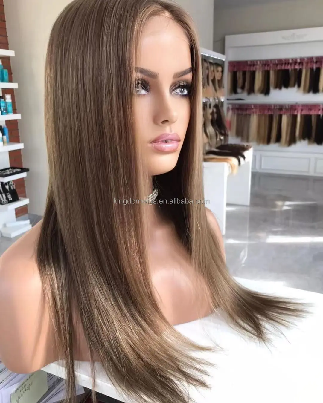 New Style Champagne Brown Color Silk Straight 12A Grade European Raw Human Hair HD Lace Front Wigs Pre Plucked With Baby Hair