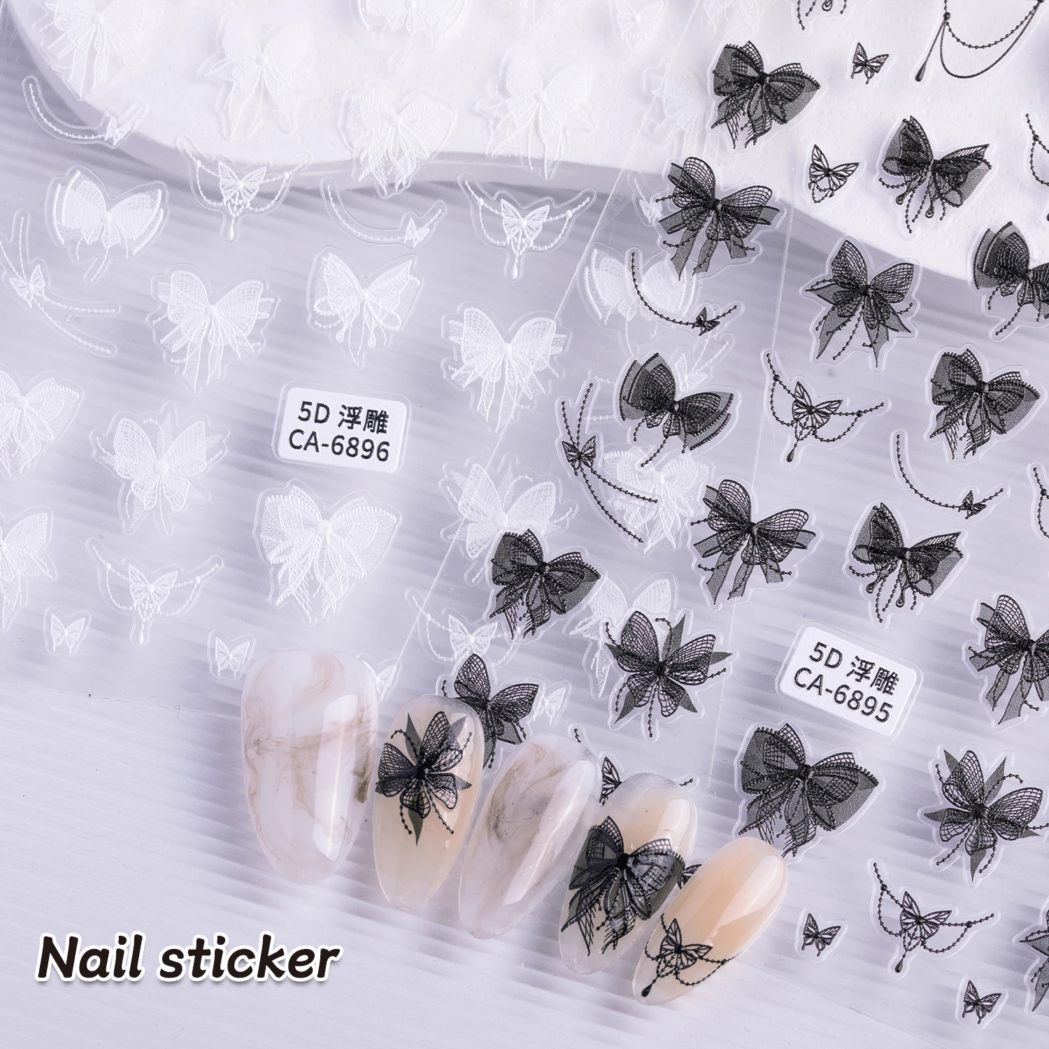 5D Nail sticker Ribbon bow black white thin tough bow ballet shoes DIY nail stickers