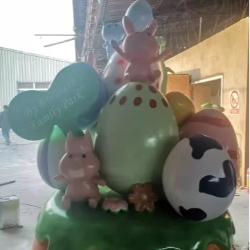 Commercial Outdoor Egg Fiberglass Amusement Park Products Rabbit Flower Bunny Life Size Sculptures Ornament Easter Decorations