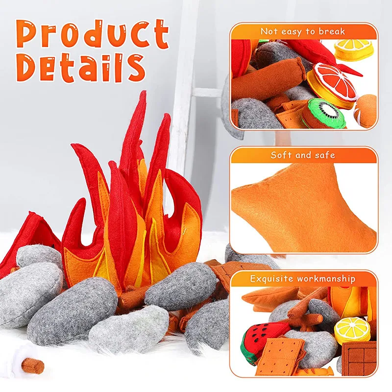 Pretend Camping Play Set Felt Plush Campfire Toy Set Pretend Play Food for Boys Girls Preschoolers