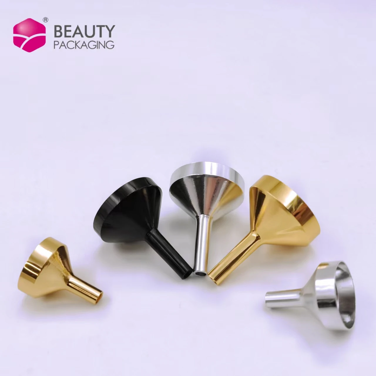 Wholesale In Stock Mini Perfume Refill Gold Silver Black Aluminum Metal Funnel For Cosmetic Separation Stainless Steel Funnel