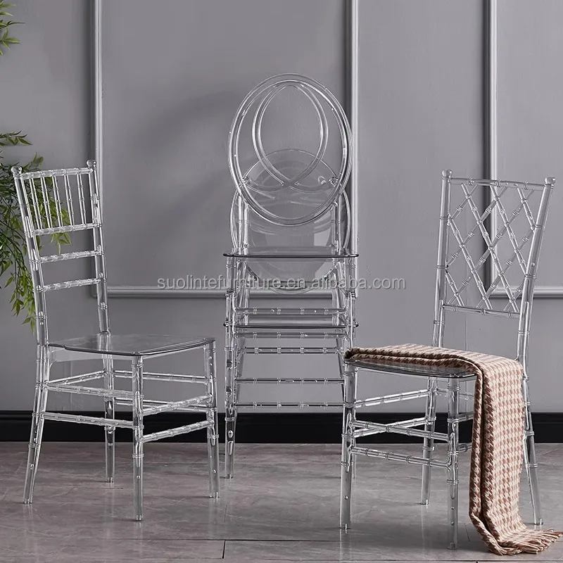 wholesale Factory Adult Rental Plastic Resin Clear Transparent Event Chair Chiavari Chair Phoenix Tiffany Napoleon Chair