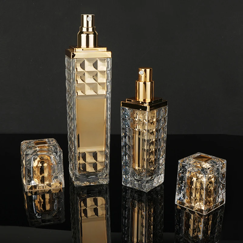 20g 30g 50g cream jar 30ml 100ml lotion bottle Square Shape Acrylic Container Golden Cosmetic Packaging Empty Skin Care Set
