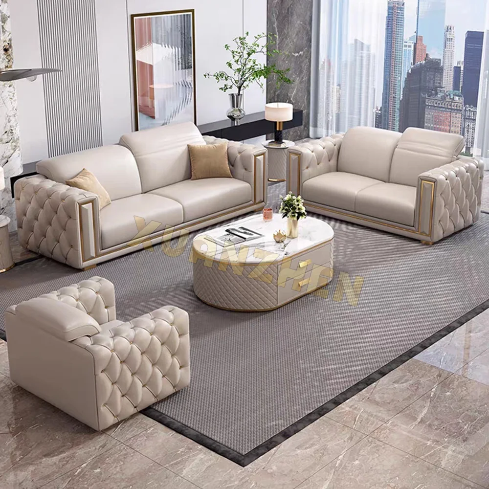 Factory luxury sofa set furniture modern leather sectional sofa living room sofas 1+2+3 for home luxury