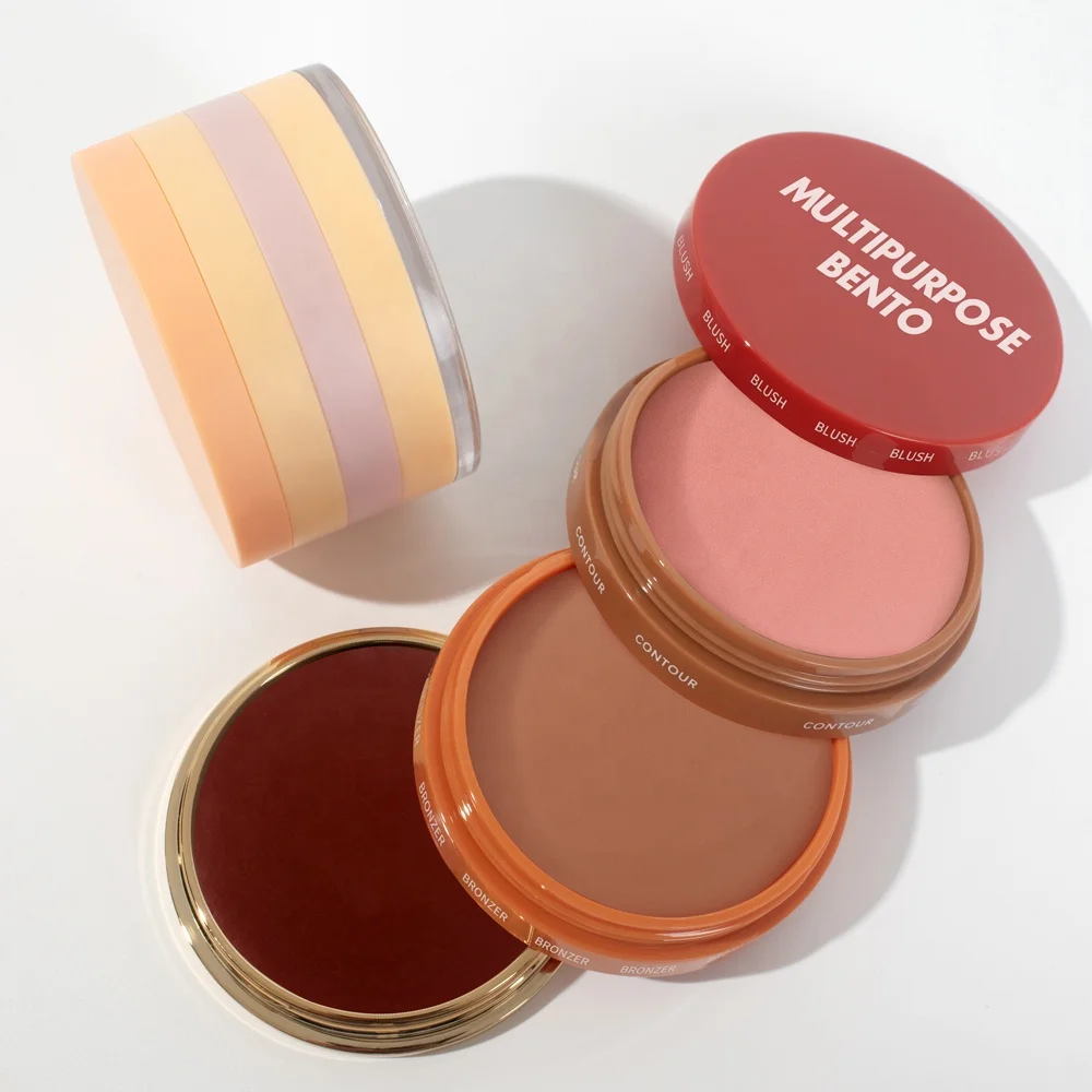Multi Purposes Cosmetics Makeup Products Lip And Cheek Tint Blush Cream Longlasting Vegan Powder Bronzer Highlighter Palette
