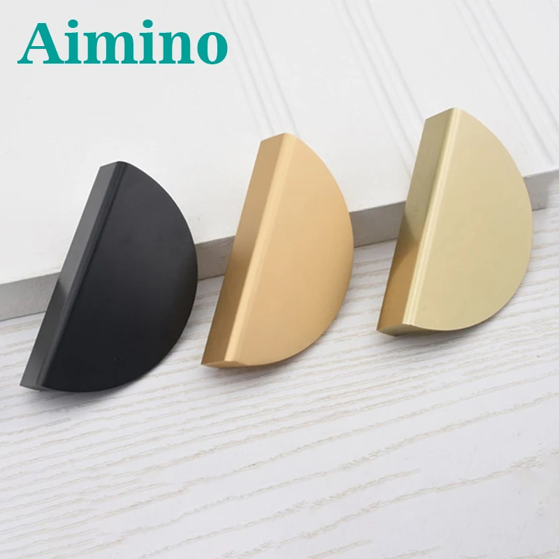AIMINO OEM Modern Bedroom Home Furniture Hardware Half Moon Cabinet Handle Half Round Drawer Pulls Aluminum Gold Color Handle