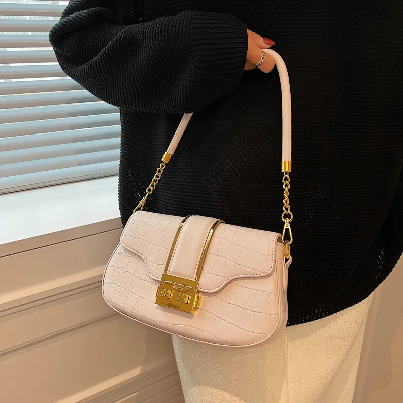 Suka Fashion Trending Crocodile pattern Handbags For Women Leather Clutch Bags Retro Casual Chains Shoulder Purses And Handbags